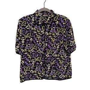 VTG Bora Bora Blouse SMALL BLACK‎ FLORAL PRINT BUTTON DOWN